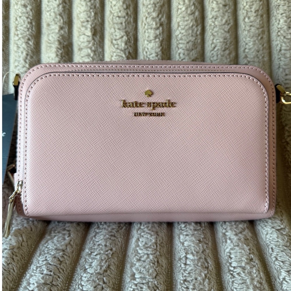 Kate Spade Staci Dual Zip Crossbody Bag Tutu Pink Saffiano Leather KG036